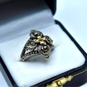 Barbara Bixby Rare Scroll 925 18k Lotus Ring